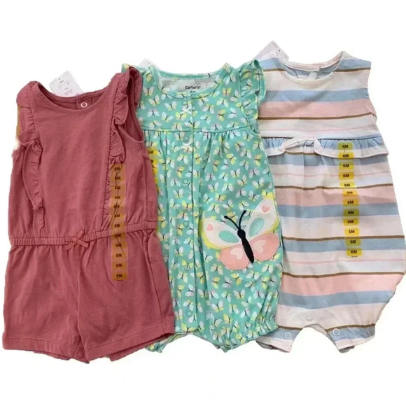 Carter's Romper Shorts Outfits Lot Of 3 Size 6M Infant Girls Butterfly Carters - Picture 1 of 8